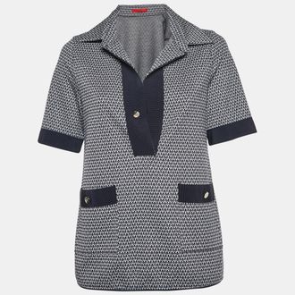 Carolina Herrera Navy Blue Patterned Stretch Knit Top