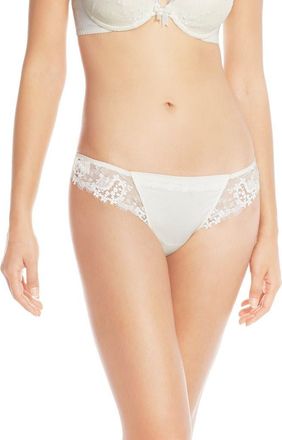 Simone P&eacute;r&egrave;le Wish Embroidered Tanga Thong in Ivory at Nordstrom, Size 1