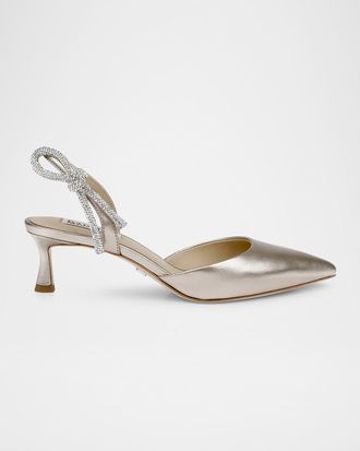 Badgley Mischka Gentry Embellished Bow Kitten-Heel Halter Pumps