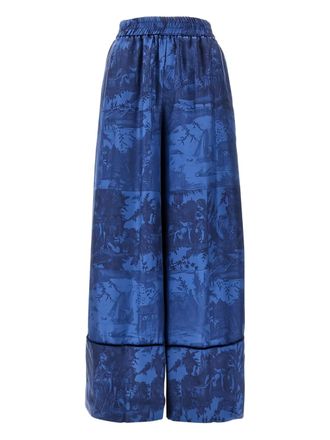 Pierre-Louis Mascia elasticated-waistband printed palazzo pants - women - Silk - S - Blue