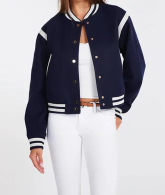 Bishop + Young Power Play Varsity Jacket In Indigo