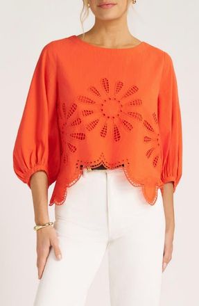 Matty M Indie Eyelet Bubble Sleeve Top in Tomato at Nordstrom, Size X-Small