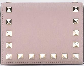 Valentino Garavani Portafoglio bifold piccolo Rockstud in pelle di vitello a grana con borchie