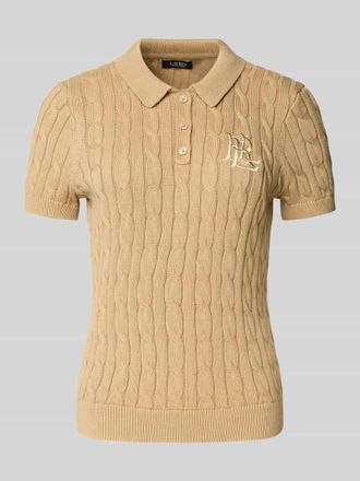 Lauren Ralph Lauren Strickshirt mit Zopfmuster und Polokragen Modell NATRISSA in Camel, Gr&ouml;&szlig;e M