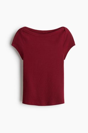 H&M Geripptes Shirt mit U-Boot-Ausschnitt - Red