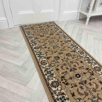 Runrug Hallway Carpet Runner Rug - Soft & Comfy, 9mm - Traditional in Tan | Size: 60 cm x 420 cm