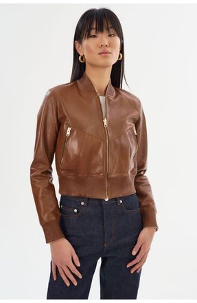 LaMarque Kordella | Reversible Leather Bomber Jacket in Luggage/gold at Nordstrom, Size X-Large