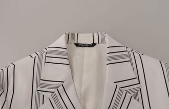 Dolce & Gabbana Mens White Stripes Cotton Single Breasted Blazer Nylon Elastane Clothing