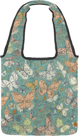 Generic Hand Drawn Colorful Butterfly Reversible Canvas Shoulder Tote - Double-Sided Print, 12oz Cotton, 27cm Drop, Fold-Flat Bag for Travel, Shopping, Street