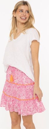 Zwillingsherz Minirock ZWILLINGSHERZ Paisley, Damen, Gr. S/M, pink, Obermaterial: 100% Baumwolle, R&ouml;cke Minirock, Paisleymuster, Tasseln, kurzer Schnitt