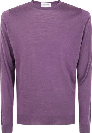 John Smedley Lundy Crewneck Pullover - Heren - Ronde hals truien - Paars - L - Wol - Truien & Vesten