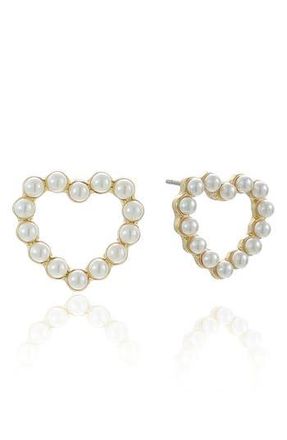 Ettika Faux Pearl Heart Stud Earrings in Gold/White at Nordstrom Rack