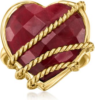 Ross-Simons Ruby Heart Roped Ring in 18kt Gold Over Sterling