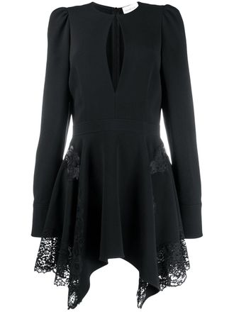 Stella McCartney asymmetric floral lace mini dress - women - Polyester - 40 - Black