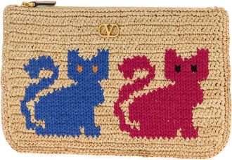 Valentino Garavani Womens Raffia Vlogo Signature Clutch Naturalemulticolornaturalcamel