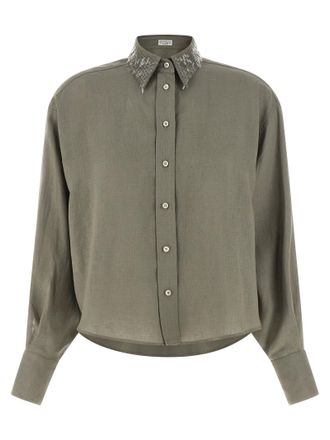 Brunello Cucinelli Womens Sequin Collar Shirt