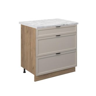 Vicco Mueble Bajo De Cocina Fame-line, Grisbeige, 80 Cm Con 3 Cajones, Et M&aacute;rmol, Vicco