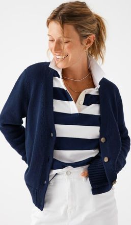 Vineyard Vines Heritage Stripe Organic Cotton Rugby Shirt in Crugby - Navy/White at Nordstrom, Size Small