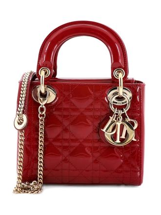 Dior Lady Dior Chain Bag Cannage Quilt Patent Mini satchel - Red