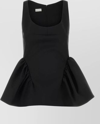 Dries Van Noten stretch gabardine peplum top scoop neckline