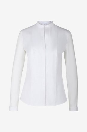 Akris Materialmix-Bluse mit Mandarinkragen