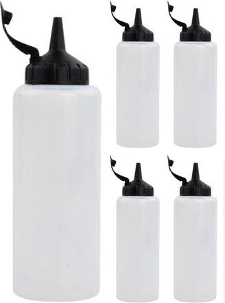 OEM Botellas Blancas Exprimibles Con Tap&oacute;n De Rosca Negro, 5 Unidades, 350 Ml, Ideales Para Salsas, Aceite, Mayonesa, Cocina, Barbacoa Y Catering