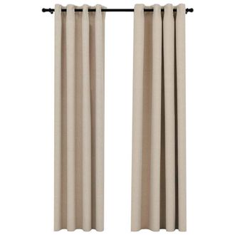 vidaXL Cortinas Opacas Ojales Look De Lino 2 Pzas Beige 140x245 Cm Vidaxl
