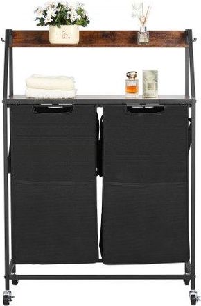 OEM Cesta Para La Colada, Clasificador De Ropa 700 X 330 X 1045 Mm Con 2 Compartimentos De Tela Oxford 600d, Tablero De Madera, Ruedas Y Estantes Tipo Esc
