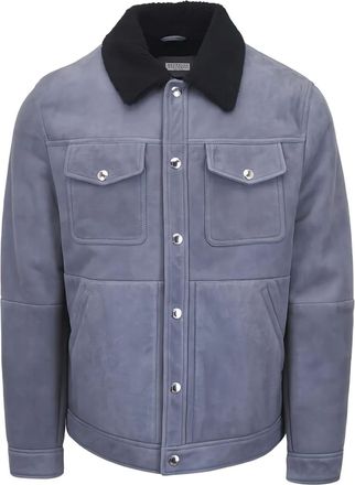 Brunello Cucinelli Giacca con colletto in shearling - Blu