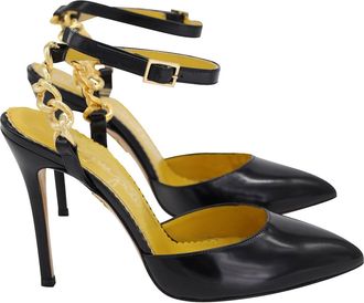 Charlotte Olympia Chain Ankle Strap Pointed-toe Pumps in Black Calfskin Leather