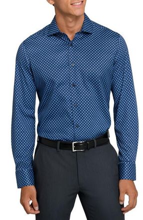 W.R.K Reworked Slim Fit Blue Diamond Print Cotton Dress Shirt in Navy/Blue at Nordstrom, Size 16.5 - R