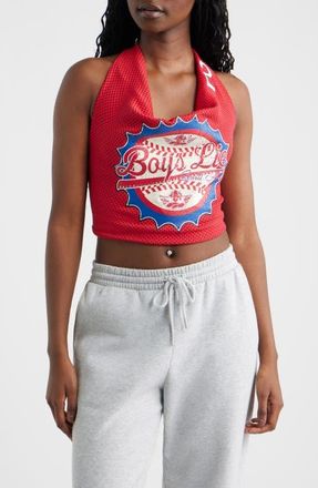 Boys Lie Sporty Spice Graphic Halter Crop Top in Red at Nordstrom, Size X-Large