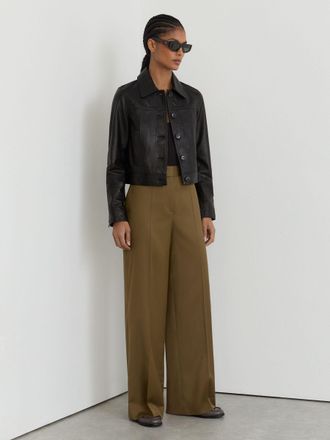 Reiss Khaki Petite Wool-blend Wide-leg Trousers, 10