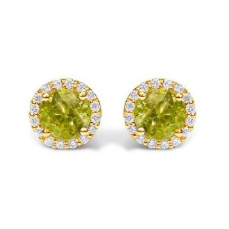 House of Brilliance 10K Gold Gemstone and 1/6 Cttw Diamond Halo Stud Earring in Yellow | Green Peridot at Nordstrom