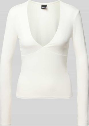 Gina Tricot Longsleeve aus Viskose-Elasthan-Mix mit V-Ausschnitt in Ecru, Größe XL