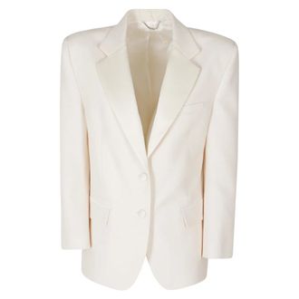 Magda Butrym Recht gesneden blazer met open revers - Dames - Jassen - Beige - Maat: 2XS Linnen