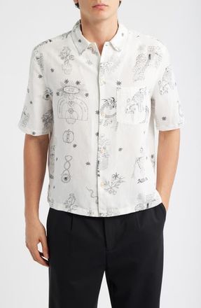 AllSaints Terra Print Short Sleeve Button-Up Shirt in Ecru at Nordstrom, Size Xx-Large