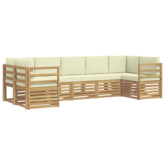 vidaXL Conjunto De Sof&aacute; Seccional 7 Pcs Blanco Y Crema Poli&eacute;ster Vidaxl