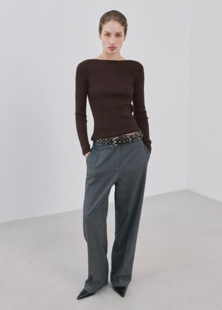 Mango Pullover maglia collo a barca cioccolato - Donna - XXS - MANGO