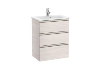 Roca Roca - Pack Unik Mueble Base Compacto De 3 Cajones + Lavabo The Gap Color: Fresno N&oacute;rdico - Medidas: 605x380x759 Mm