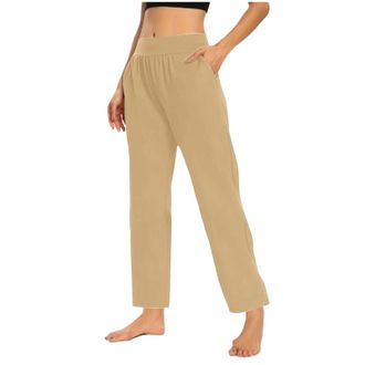 Generic Women Yoga Pants Straight Leg Sport Trousers for Women High Waist Gym Trousers with Pockets Stretch Bootleg Lightweight Sweatpants Ladies Trousers Ela