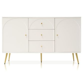 Urban Meuble Aparador blanco crema con 2 puertas y 3 cajones y tiradores