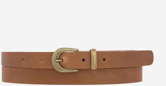 Amsterdam Heritage Womens Ank Skinny Leather Belt With Gold Buckle & Keeper In Taupe