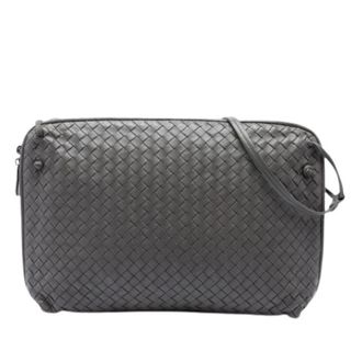 Bottega Veneta Pre-owned Woven Leather Crossbody Bag - Dames - Pre-owned - Grijs - Maat: ONE Size Leer