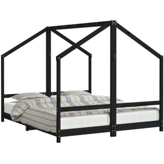 vidaXL Kids Bed Frame Black 2x(80x200) cm Solid Wood Pine Vidaxl