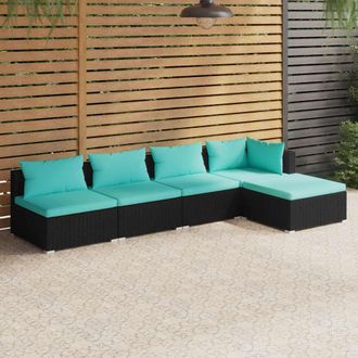 vidaXL Set De Muebles De Jard&iacute;n 5 Pzas Y Cojines Rat&aacute;n Sint&eacute;tico Negro Vidaxl