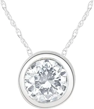 Pompeii3 1 1/2Ct Solitaire Round Cut Lab Grown Diamond Bezel 14k Gold Necklace Pendant