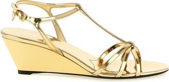 Prada Gold Calfskin Wedge Womens Sandals
