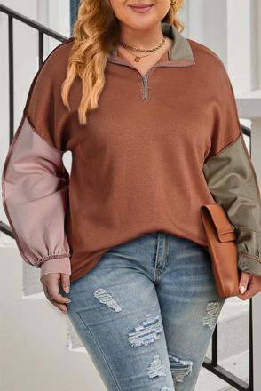 Azura Exchange Plus Size Kleurblok Halfzip Pullover