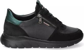 Mephisto Ergonomische brede pasvorm damessneaker - zwart - Dames - Sneakers - Zwart - 36 EU - Leer - Schoenen